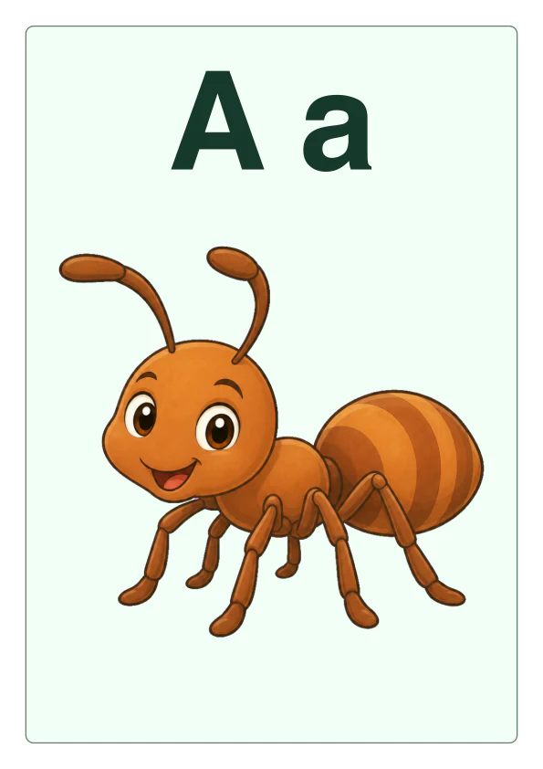 包含大号 Aa 和蚂蚁插画的彩色课堂字母海报